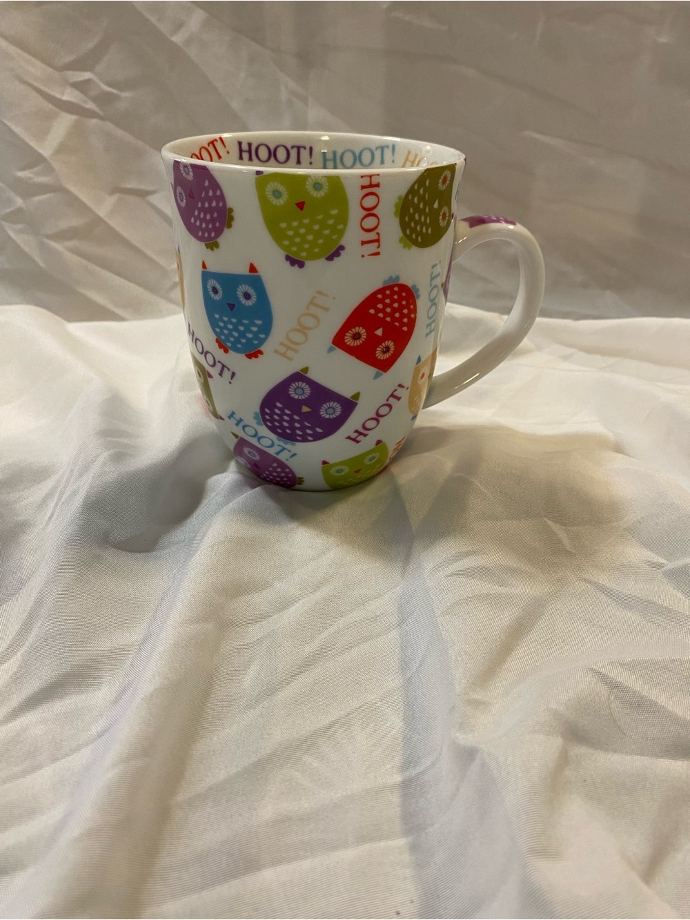 Colorful Owl Ceramic Mug - White with Multicolor Owls